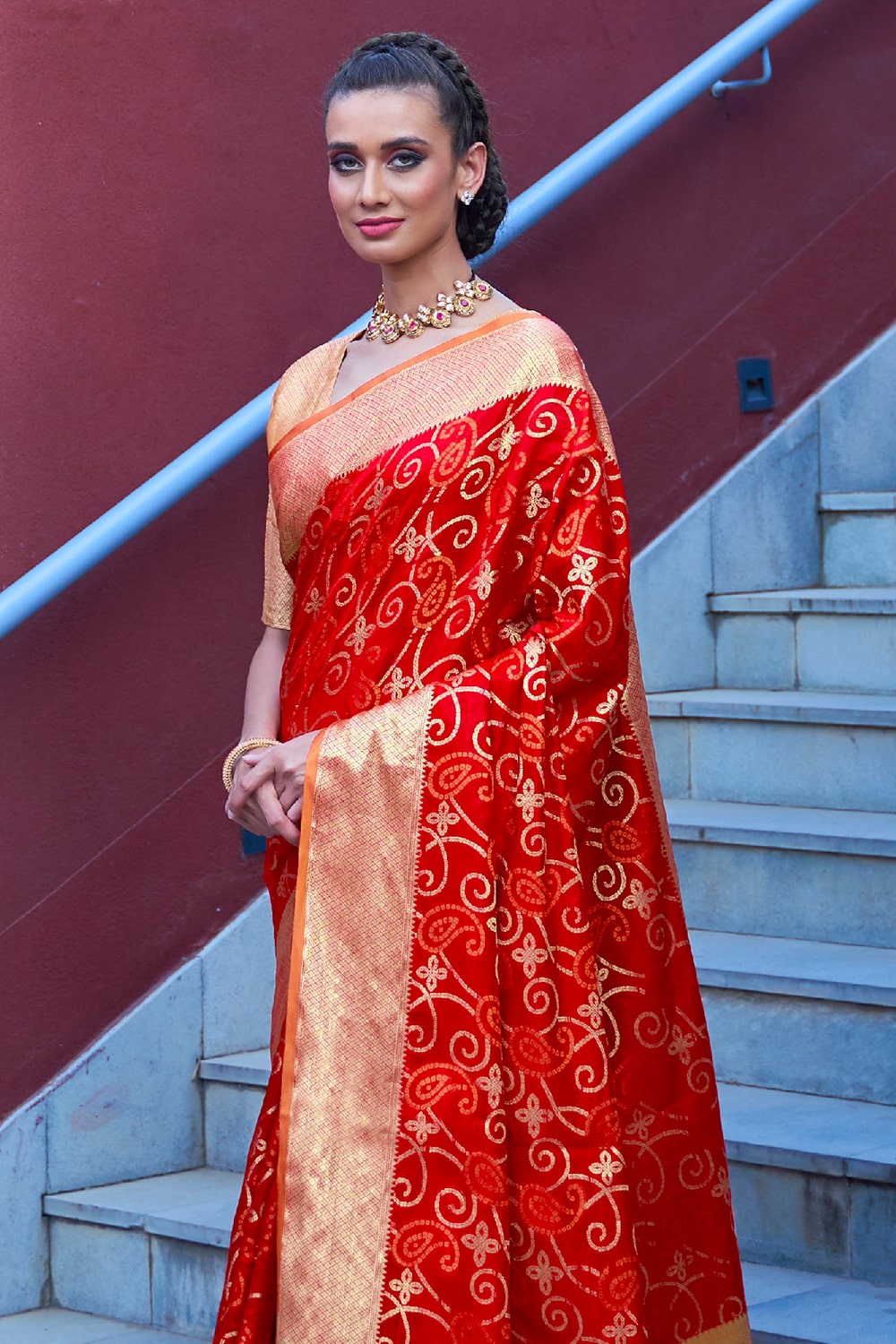 cherry red patola saree 1