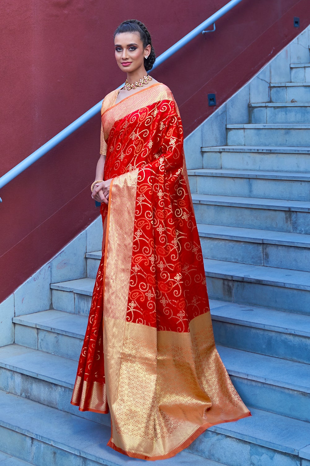 cherry red patola saree 3