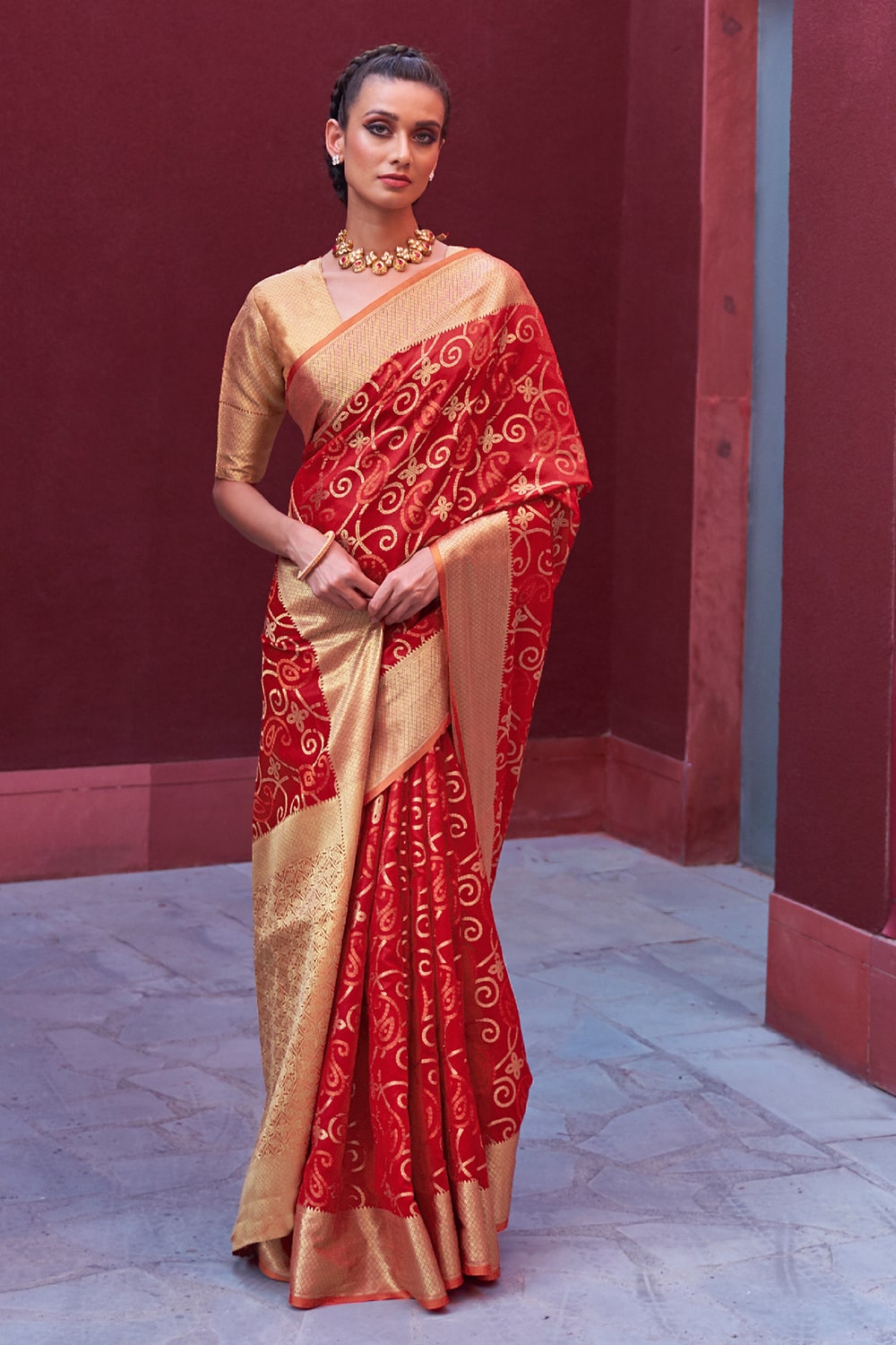 cherry red patola saree 4