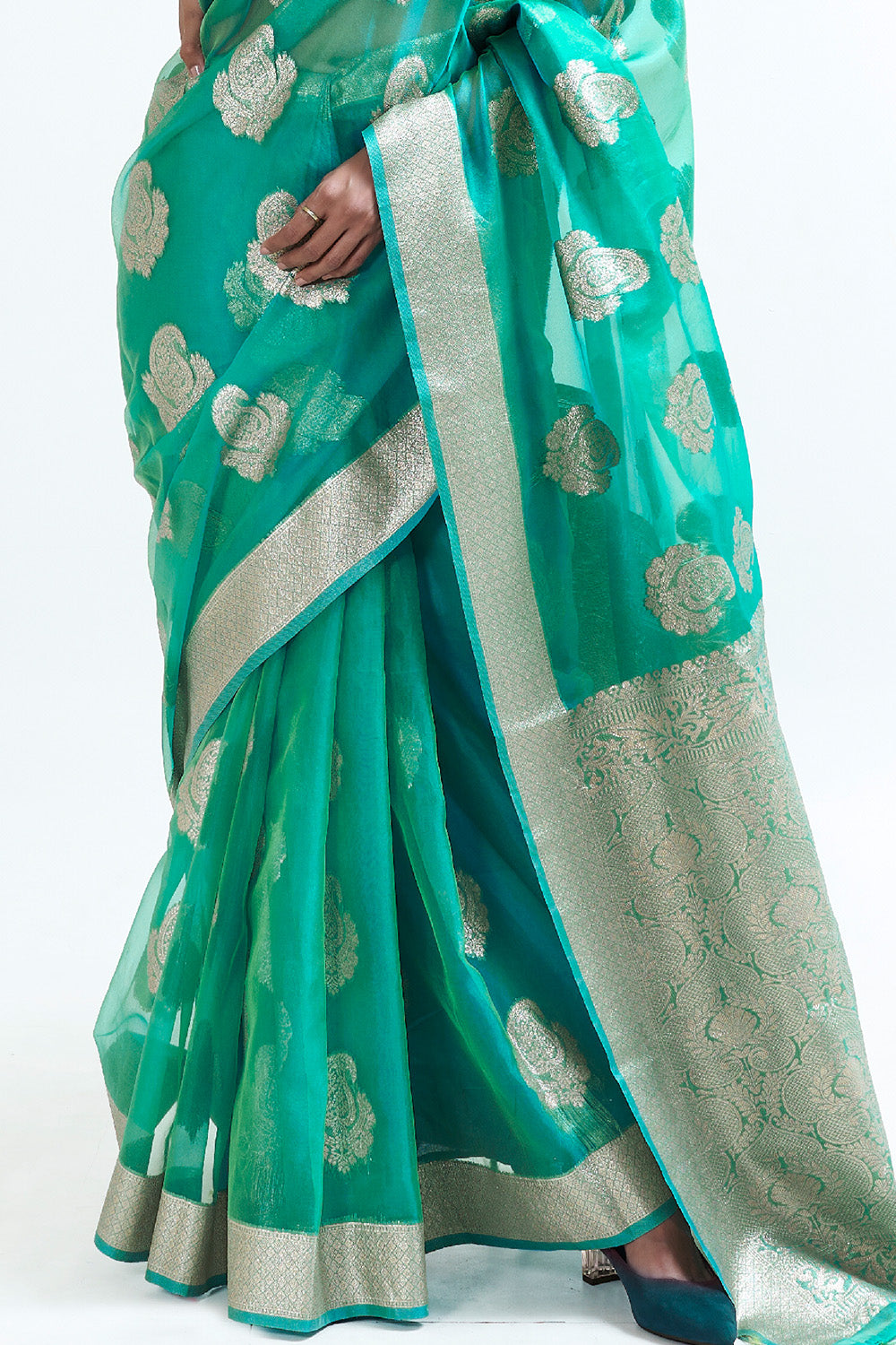 pine green organza saree 2