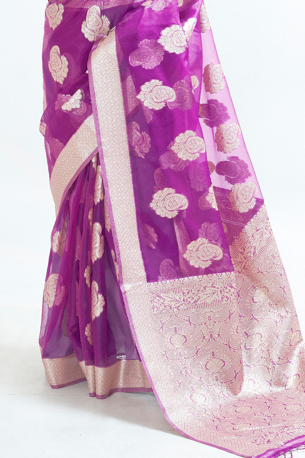 plum purple organza saree 2