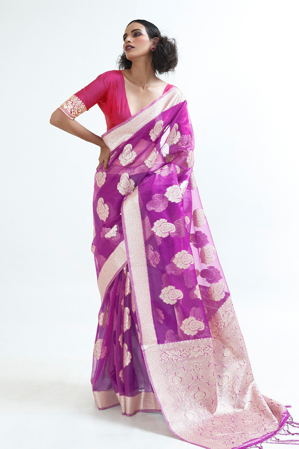 plum purple organza saree 3