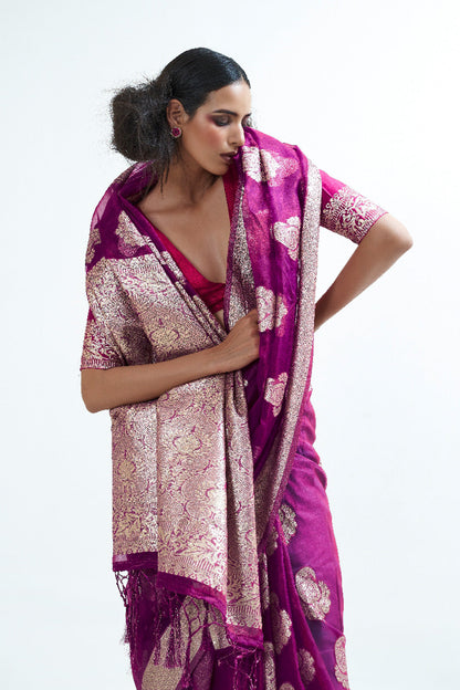 plum purple organza saree 4