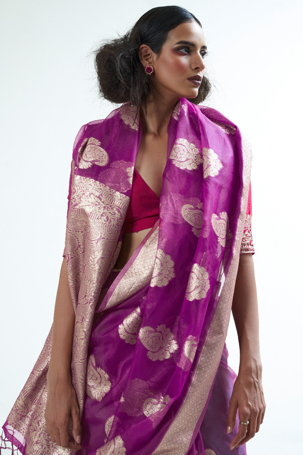 plum purple organza saree 6