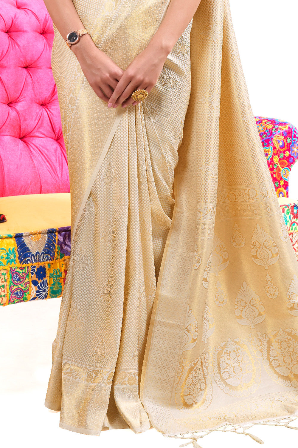 off white kanjivaram saree 3