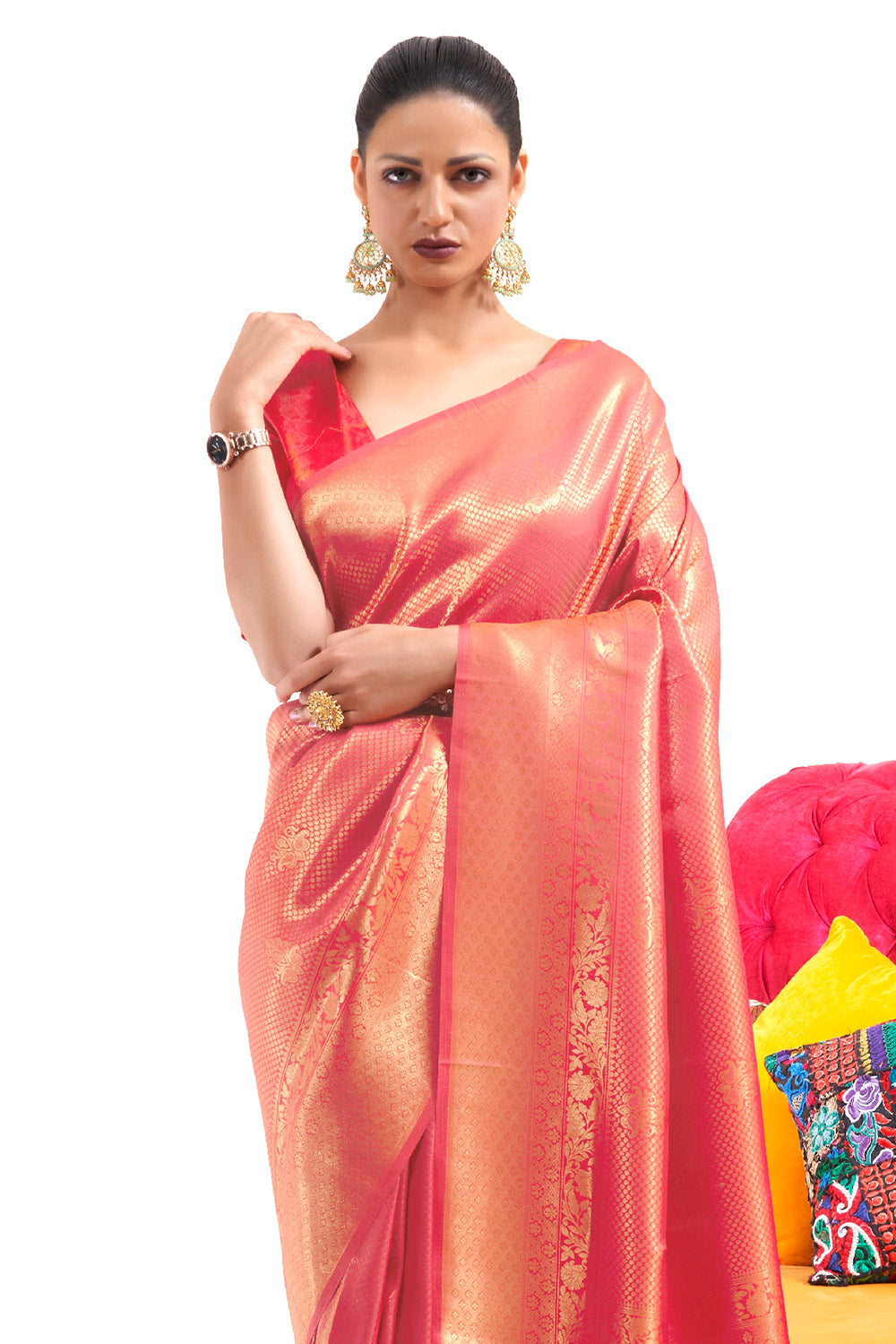 blush red kanjivaram saree 1