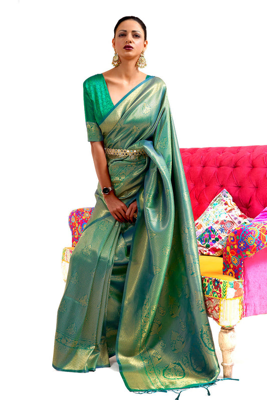 cadmium green kanjivaram saree 3