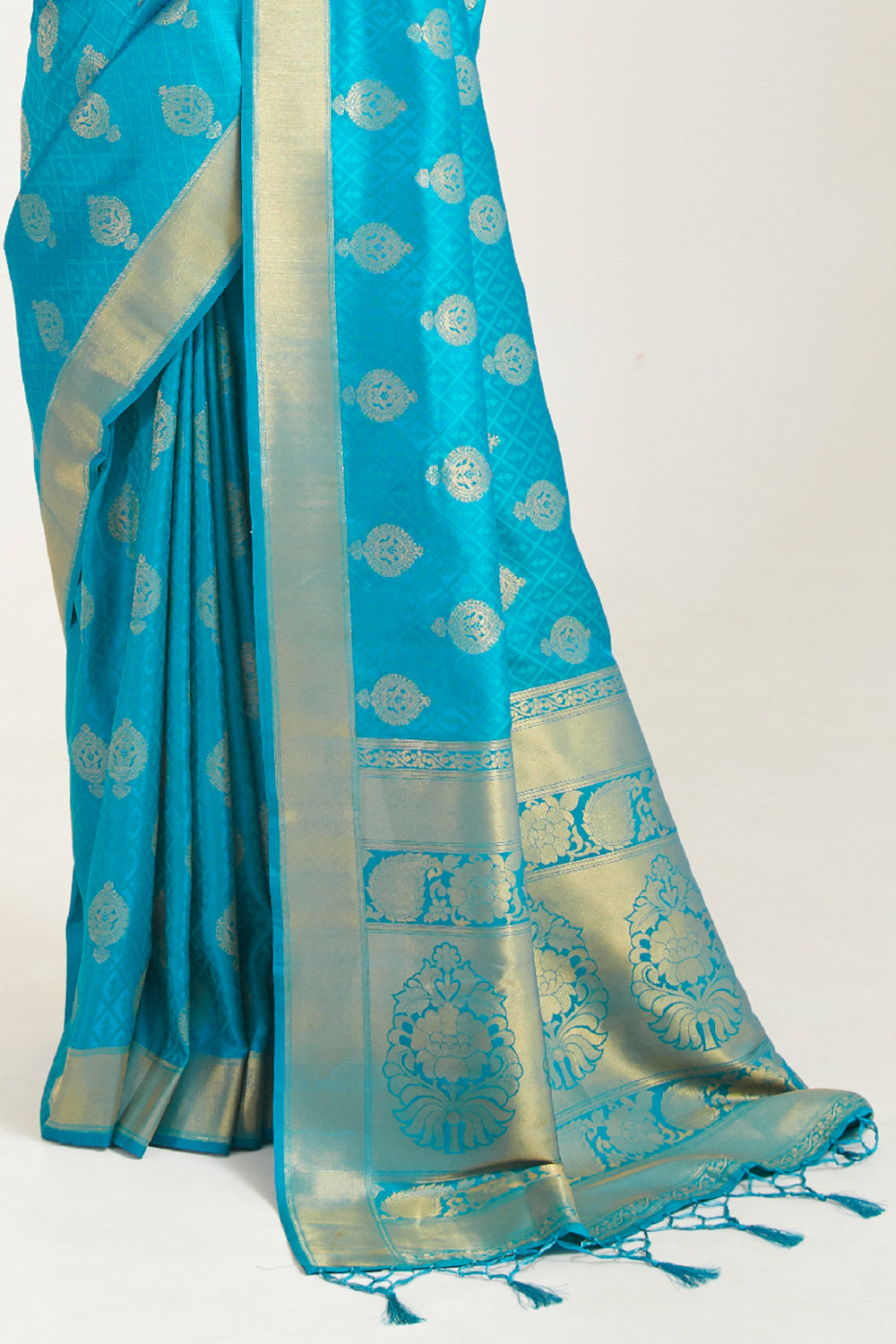 ocean blue zari butta banarasi saree 2