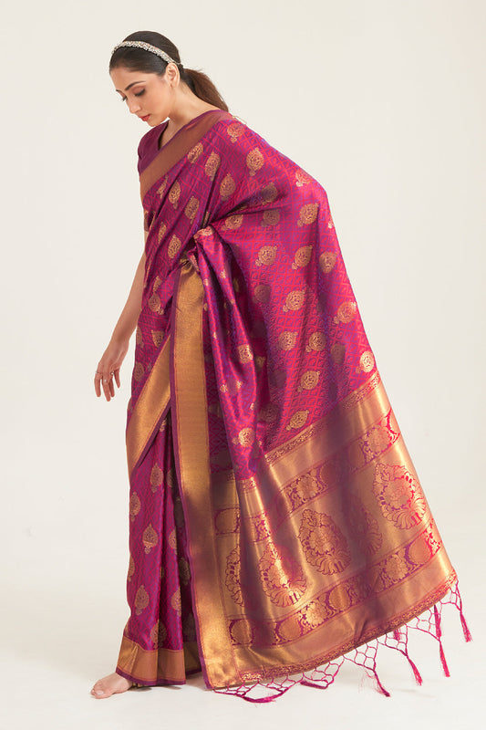 berry purple zari butta banarasi saree 3