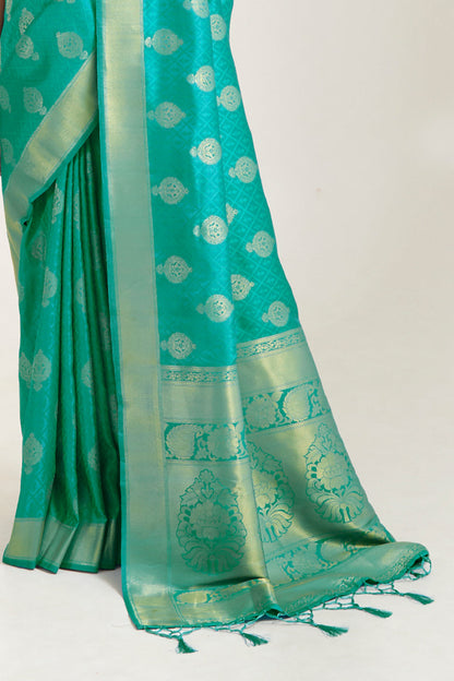 turquoise blue zari butta banarasi saree 2