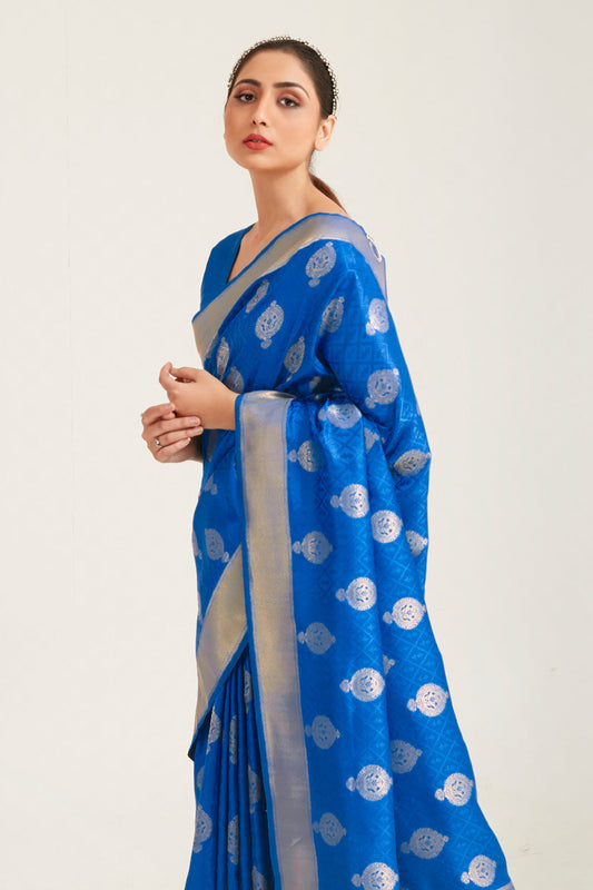 oxford blue zari banarasi saree 1