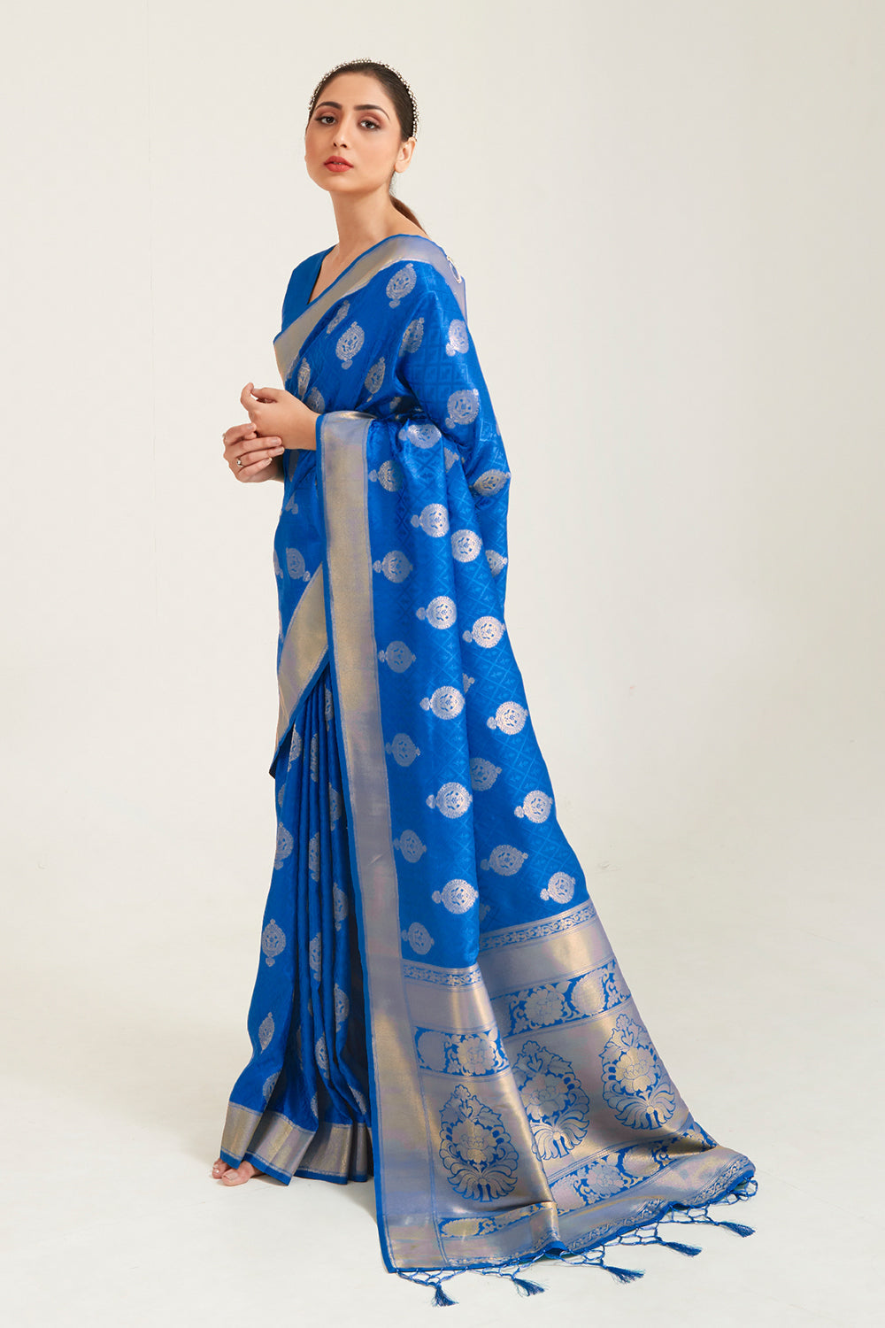 oxford blue zari banarasi saree 3