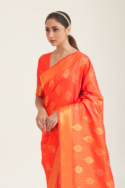 marmalade orange zari butta banarasi saree 1