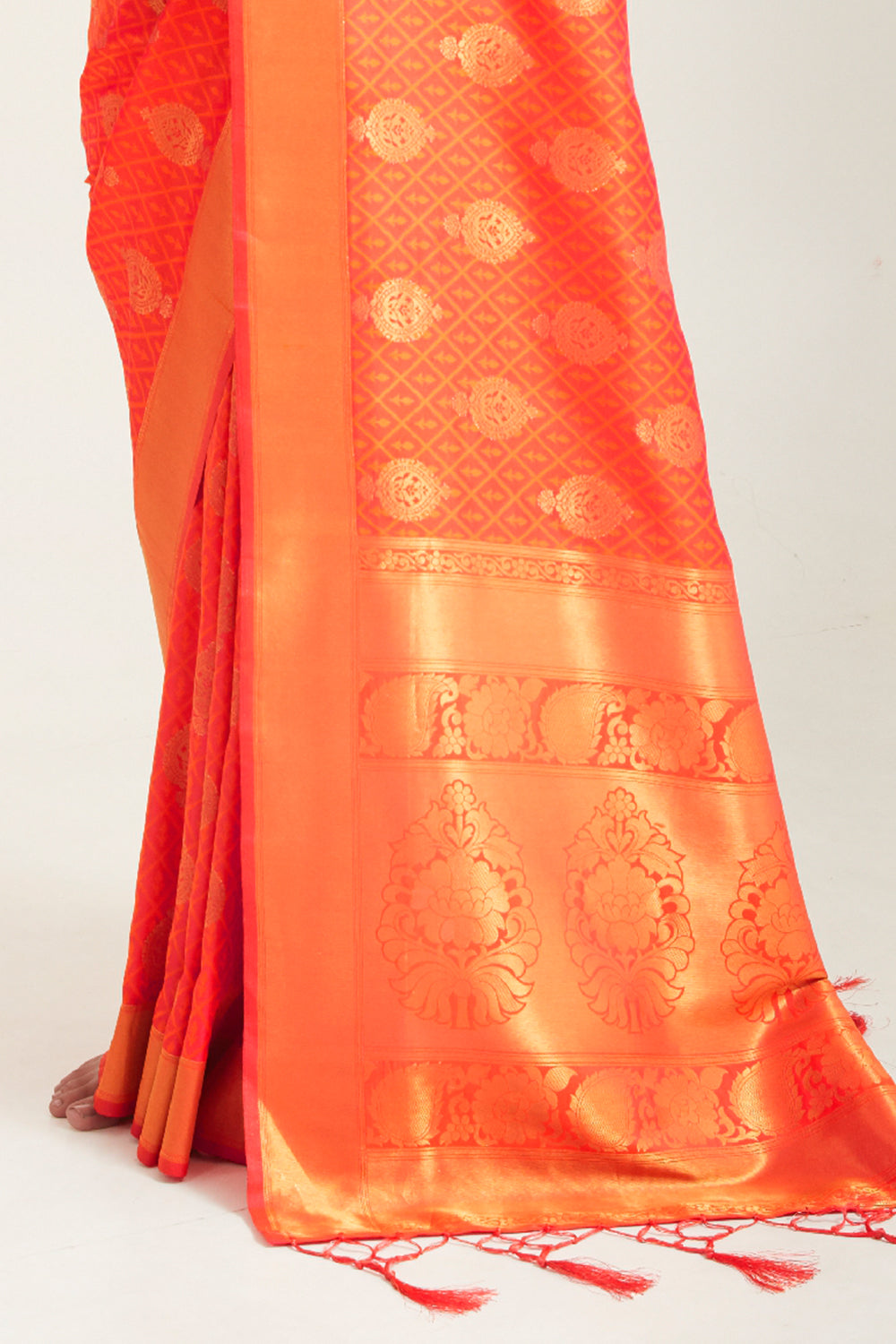 marmalade orange zari butta banarasi saree 2