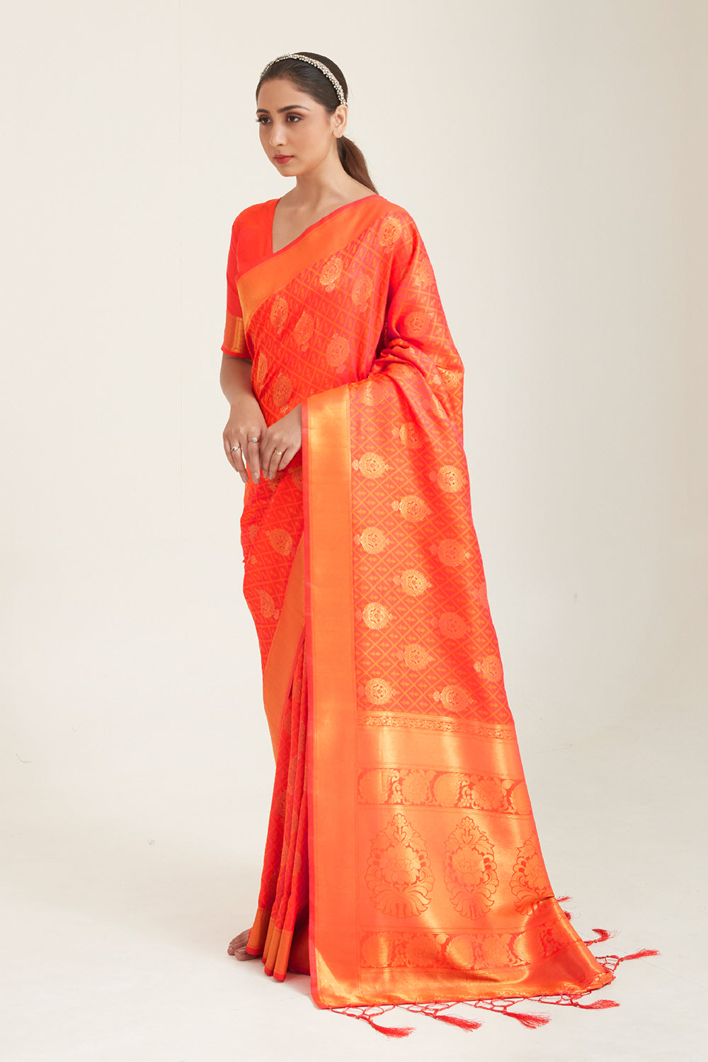 marmalade orange zari butta banarasi saree 3