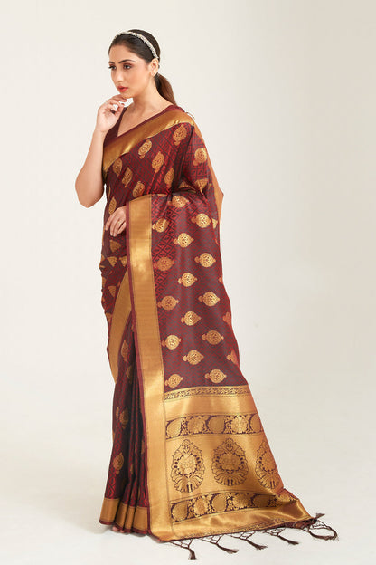 cinnamon brown zari butta woven banarasi saree 3