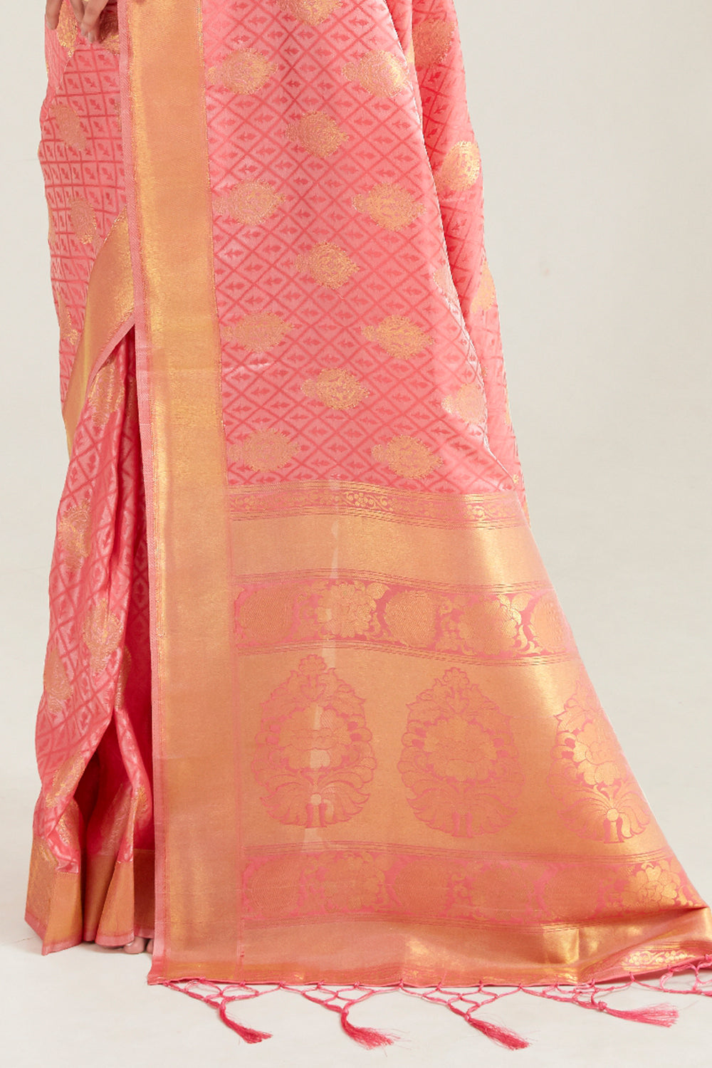 rose pink zari butta woven banarasi saree 2