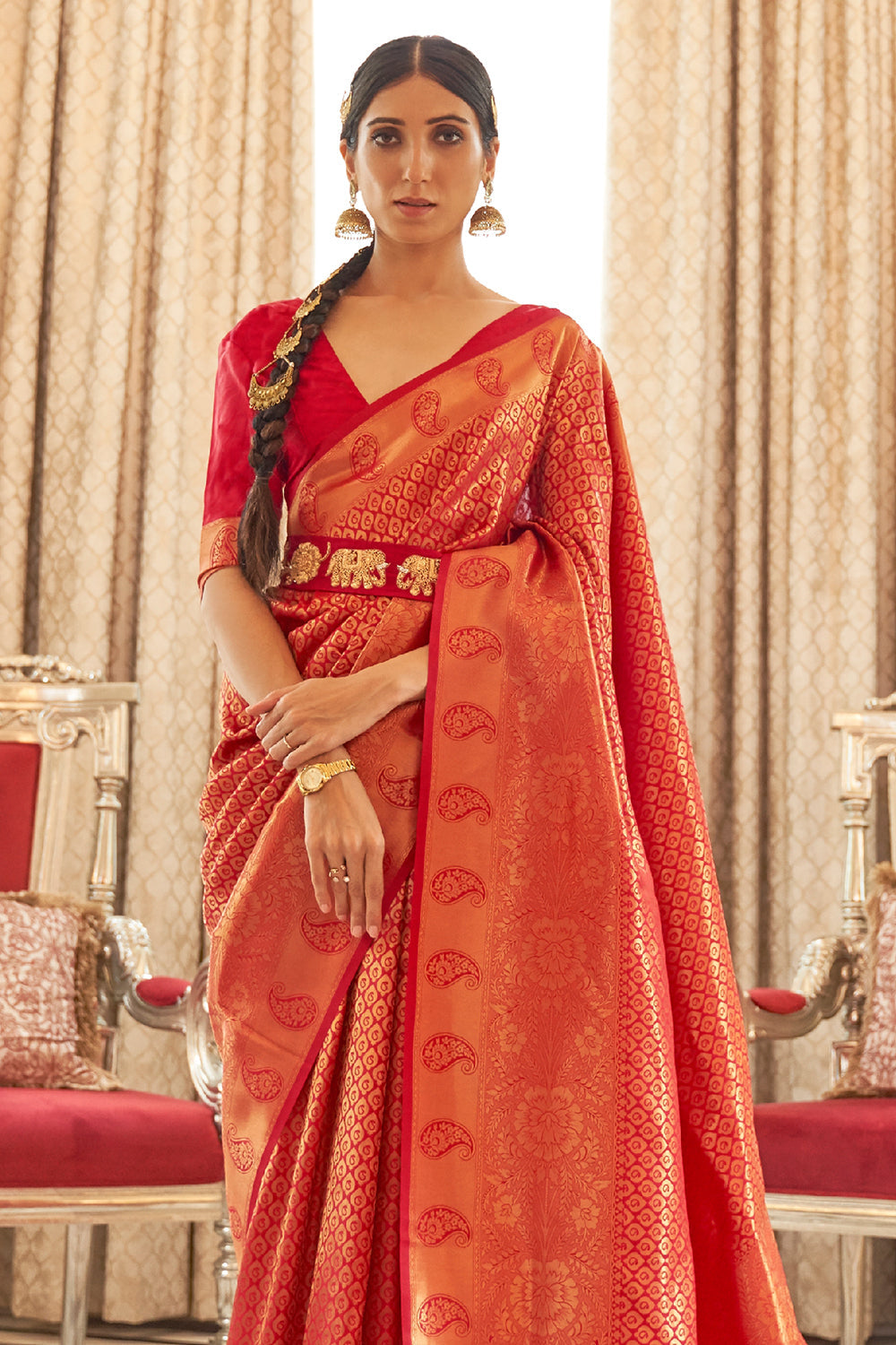 crimson red kanjivaram saree 5 2