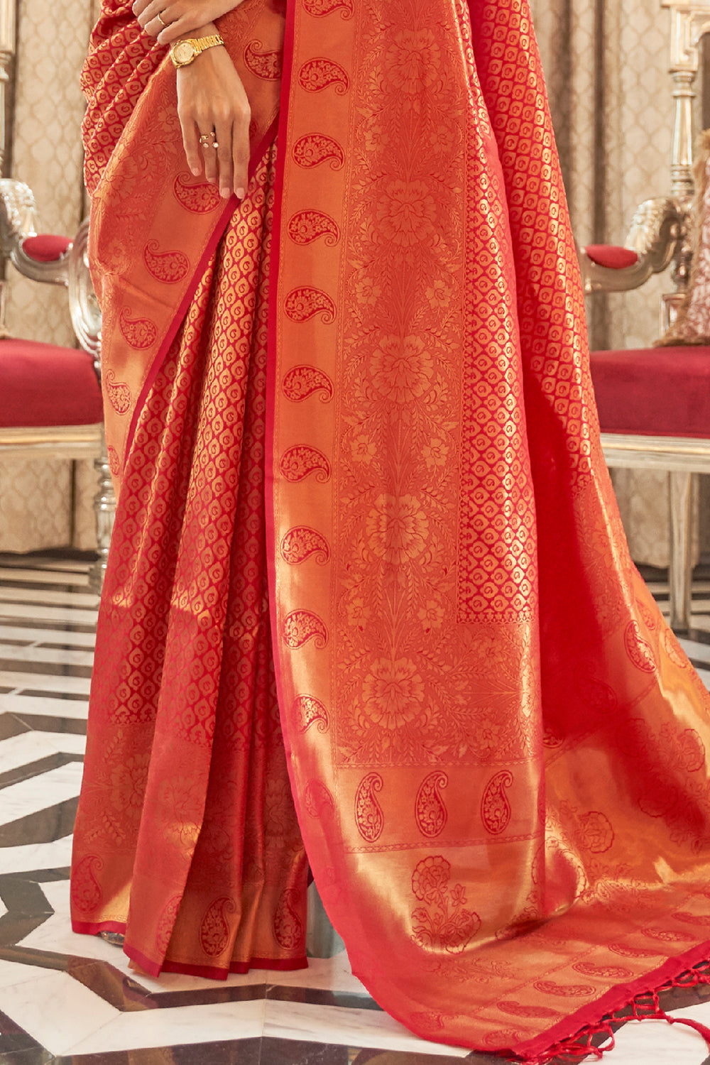 crimson red kanjivaram saree 5 4