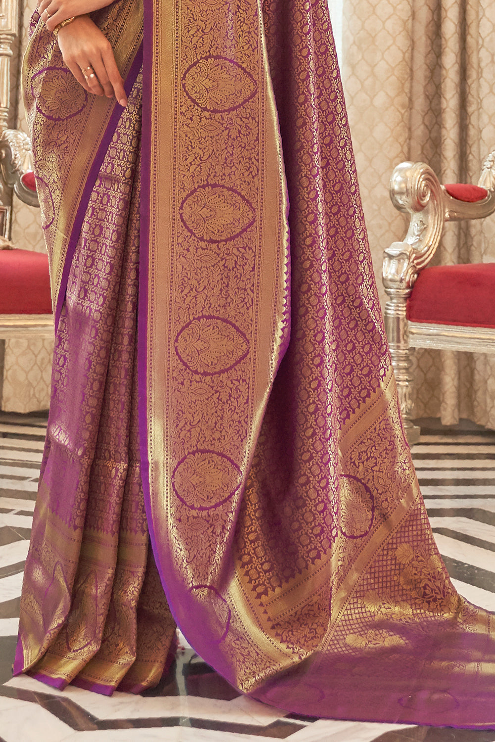 mulberry purple kanjivaram saree 1 4