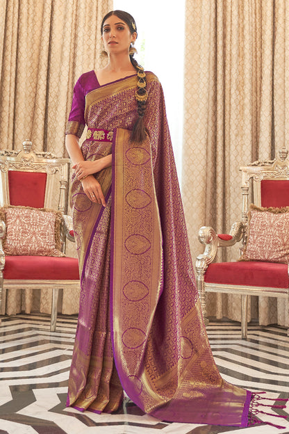 mulberry purple kanjivaram saree 1 3