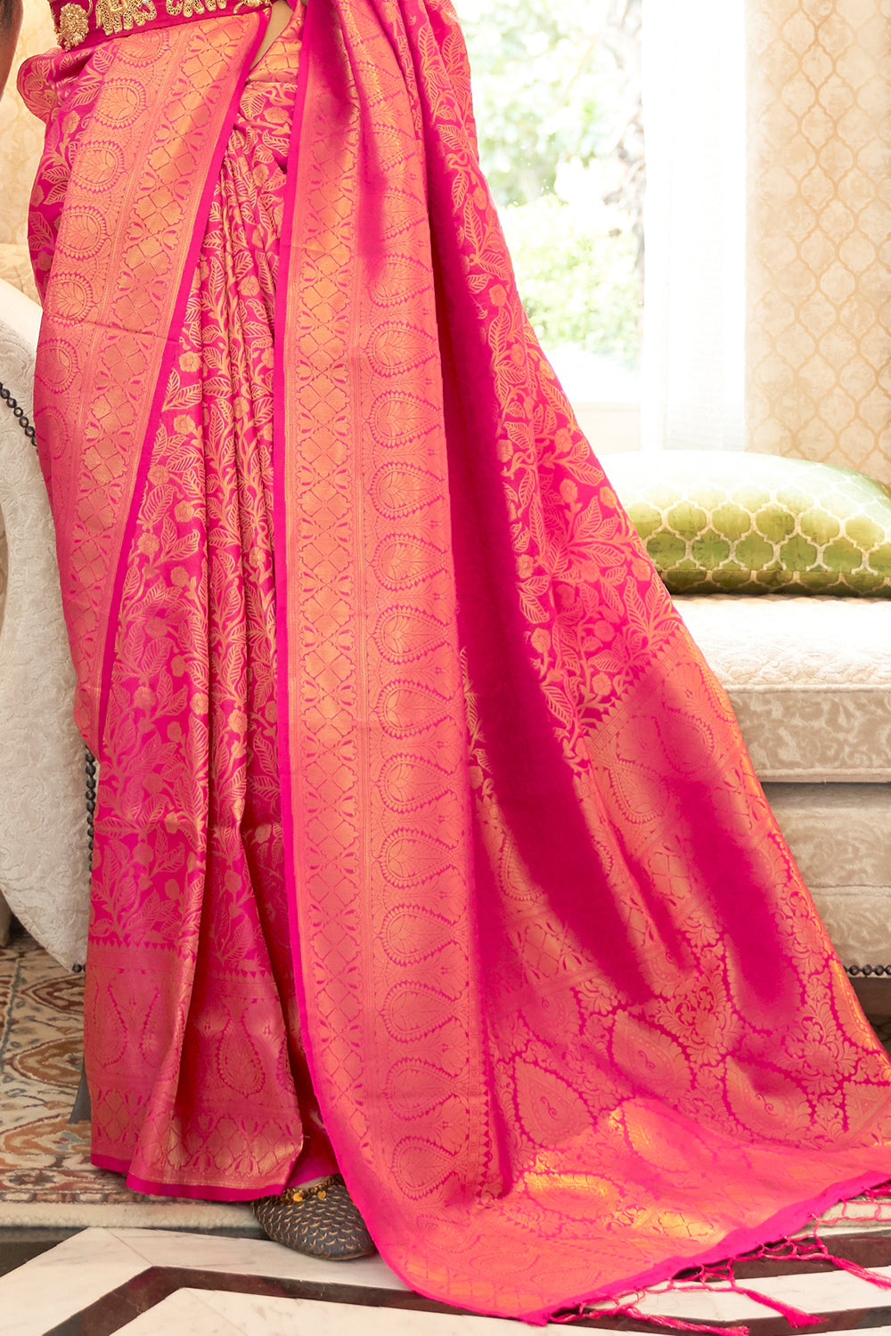 hot rose pink kanjivaram saree 1 4