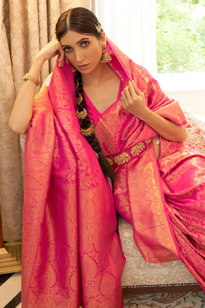 hot rose pink kanjivaram saree 1 1