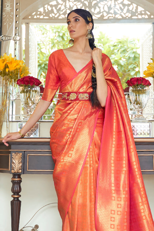 peach pink kanjivaram saree 1 1