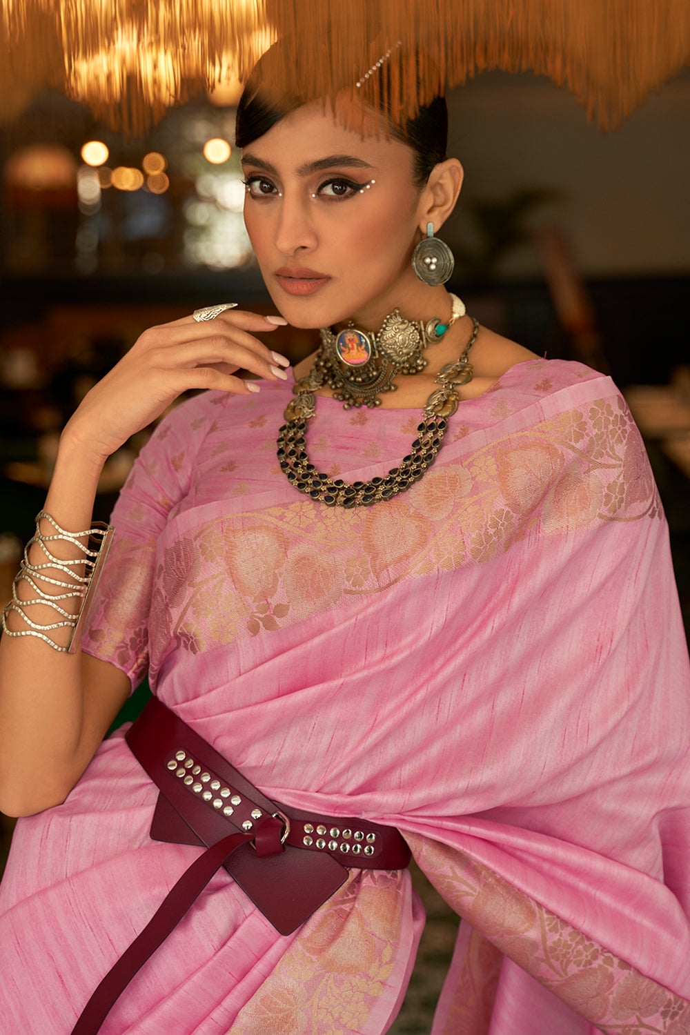 soft pink tussar silk saree 4