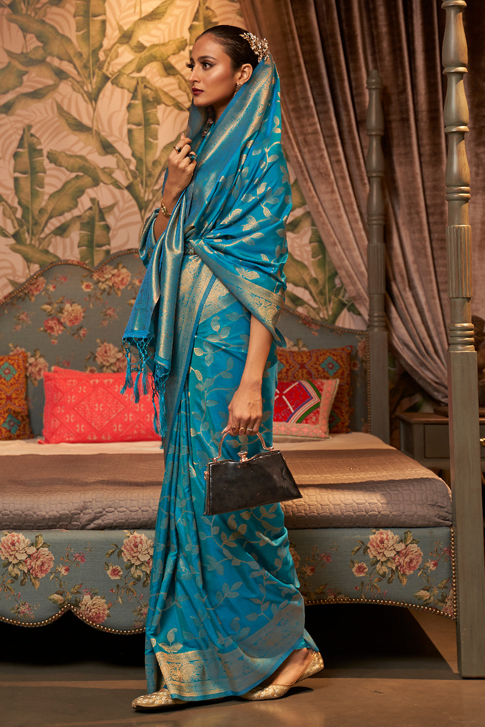 ocean blue kanjivaram saree 2 2