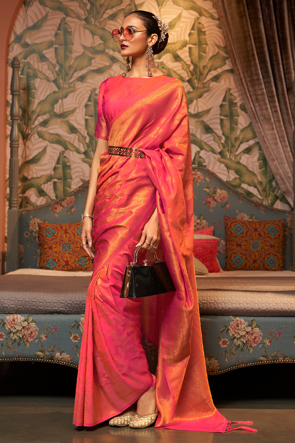 punch pink kanjivaram saree 2 3