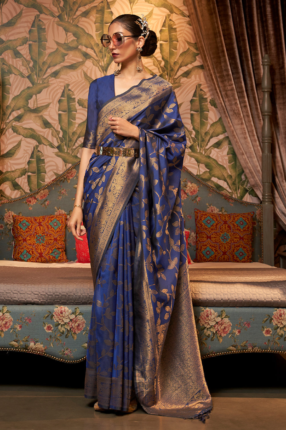 sapphire blue kanjivaram saree 1 3