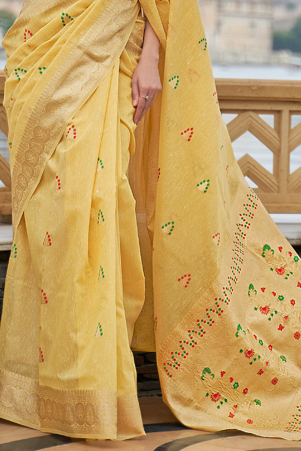 sunrise yellow linen saree 2