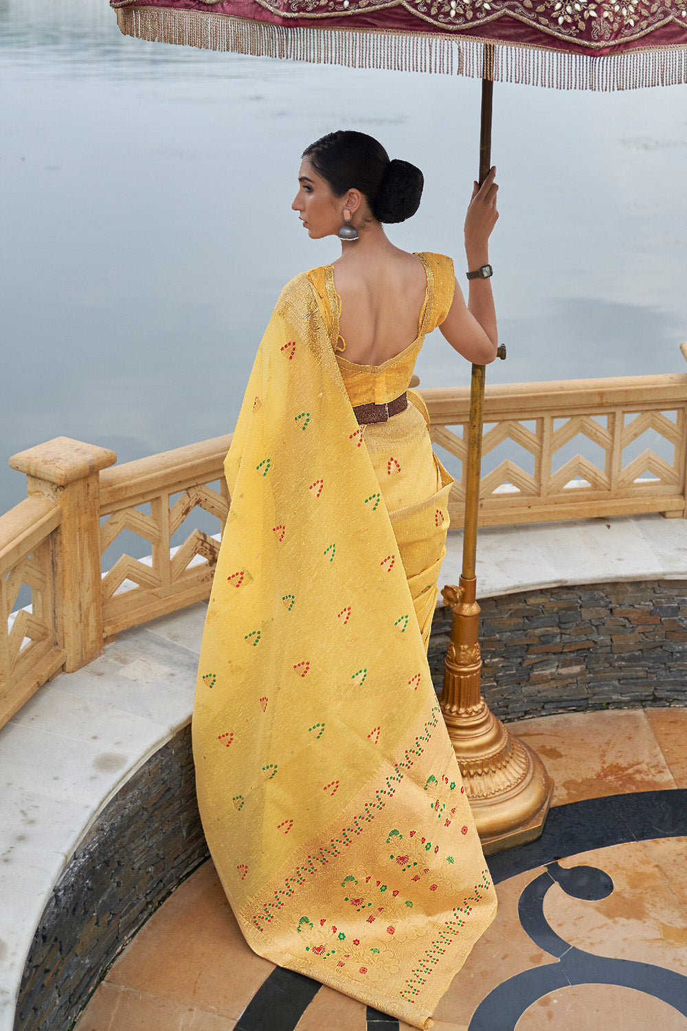 sunrise yellow linen saree 4