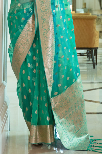 pine green organza silk saree 2