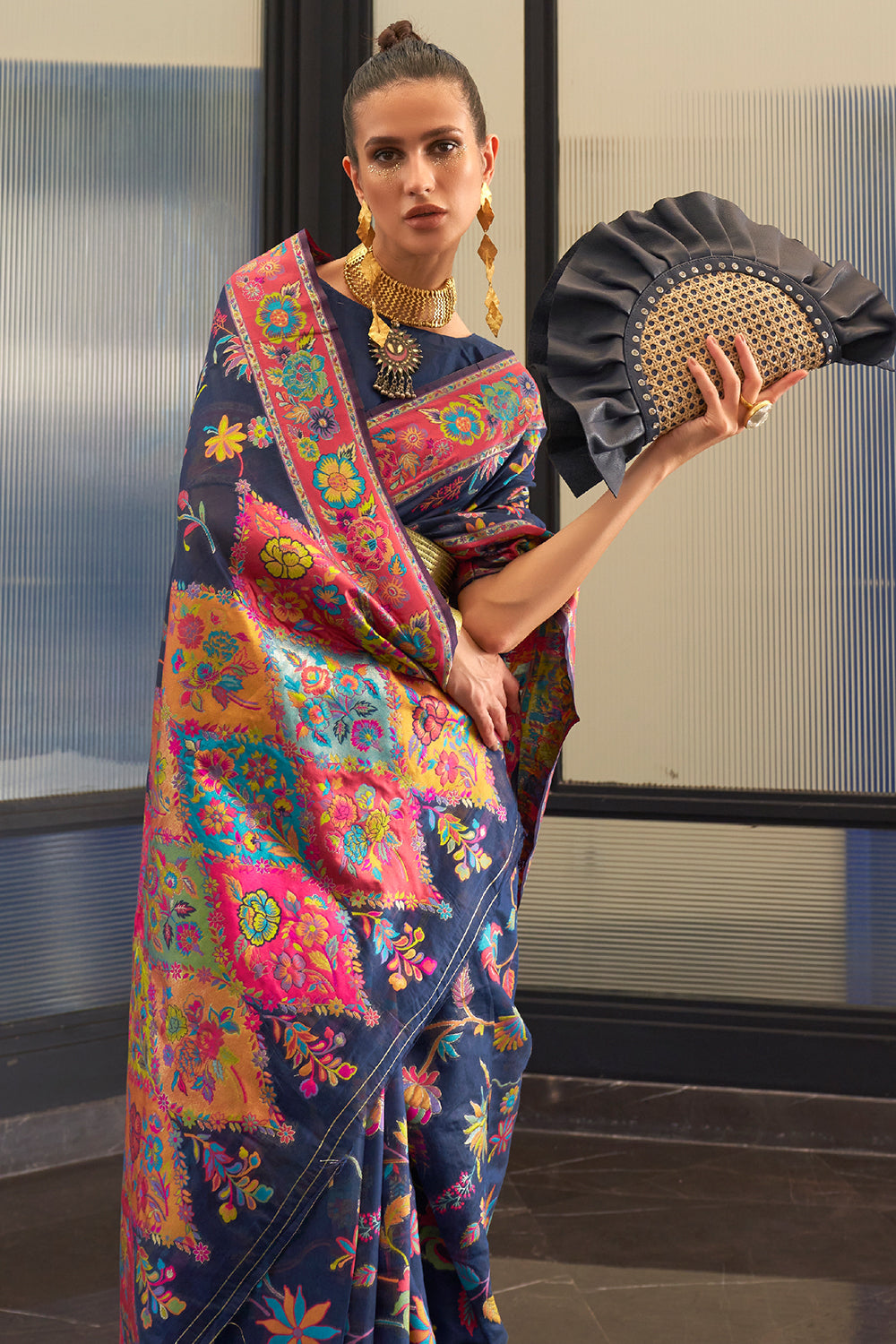 sapphire blue georgette saree 4