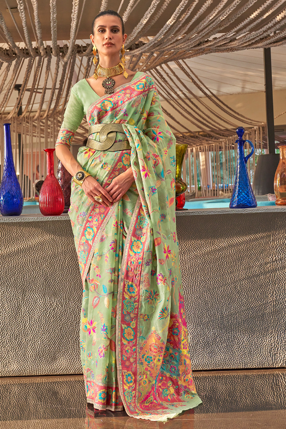 mint green georgette saree 3