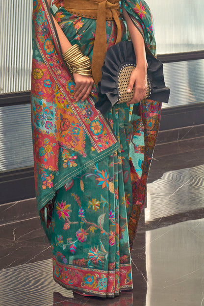 forest green digital print saree 2