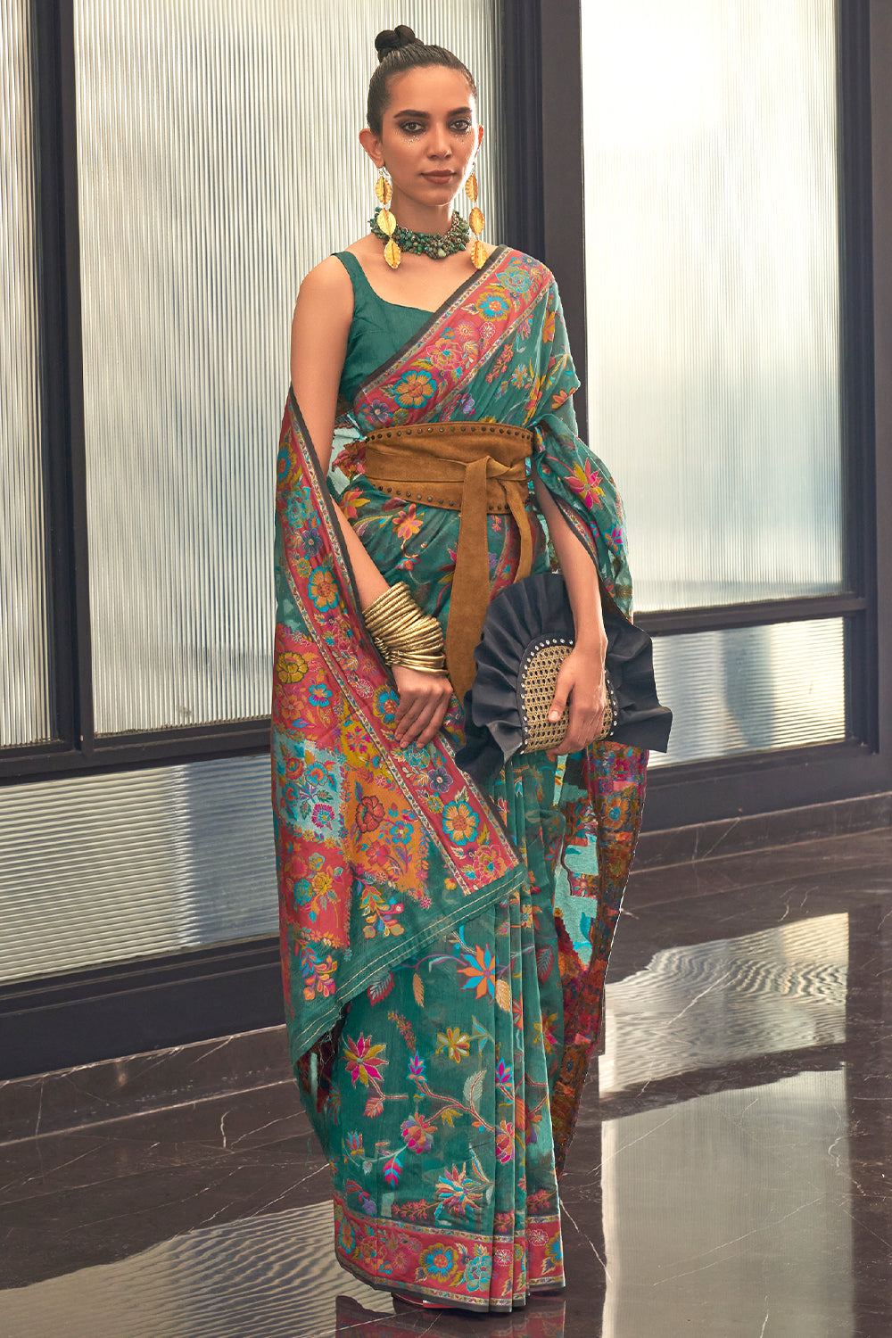 forest green digital print saree 3