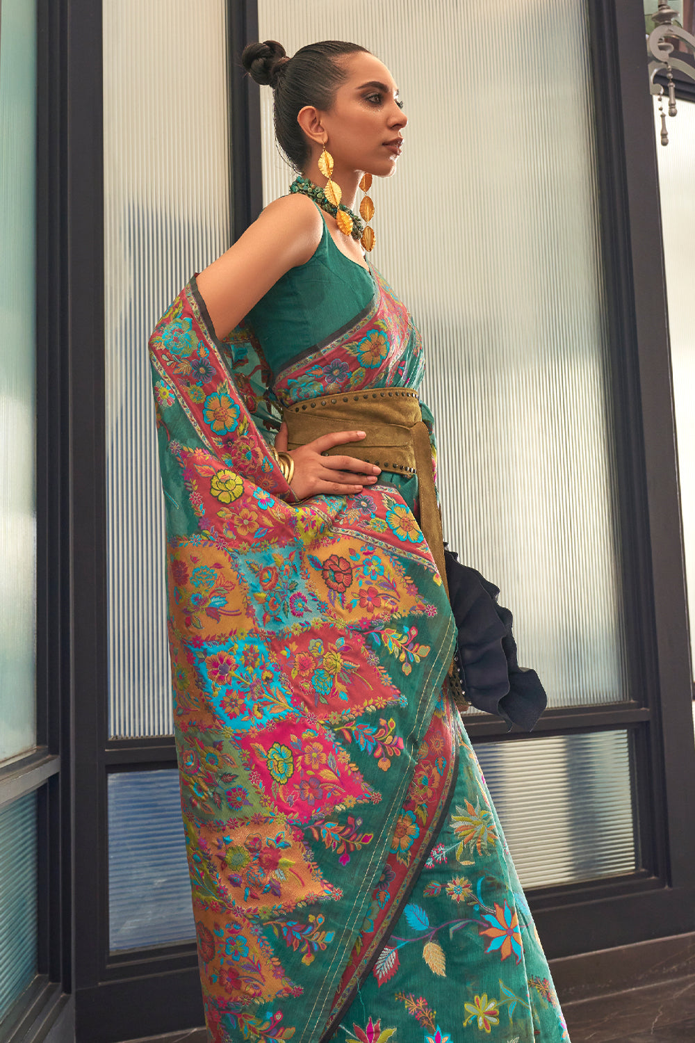 forest green digital print saree 4