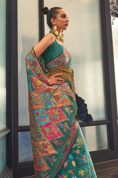 forest green digital print saree 4