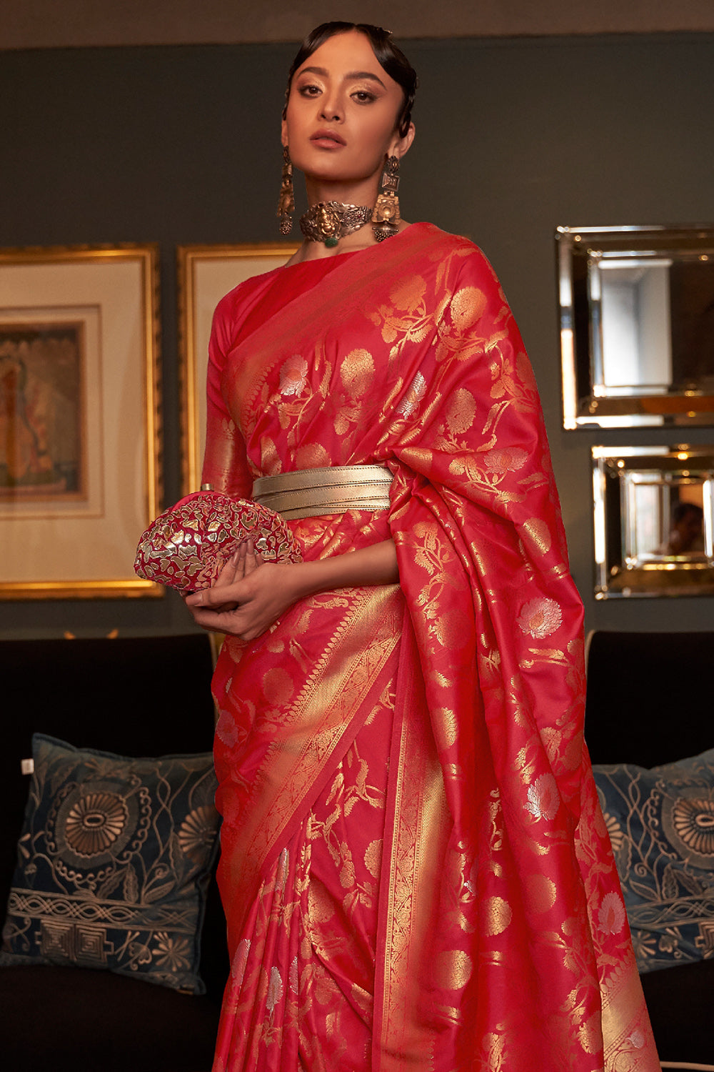 carmine red kanjivaram saree 1