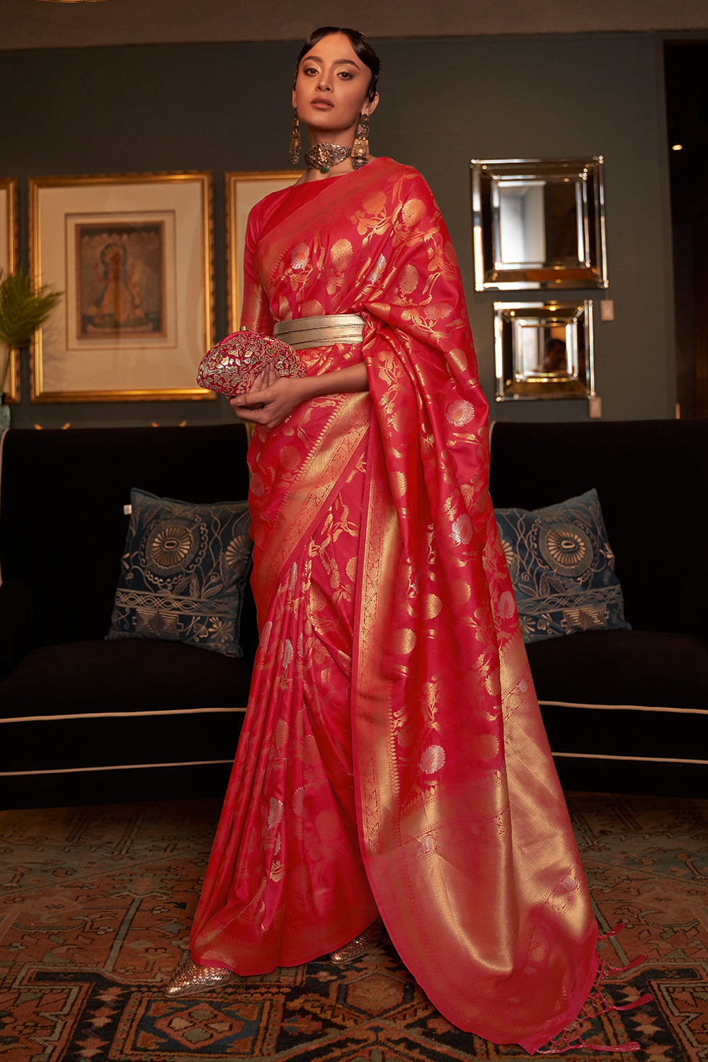 carmine red kanjivaram saree 3