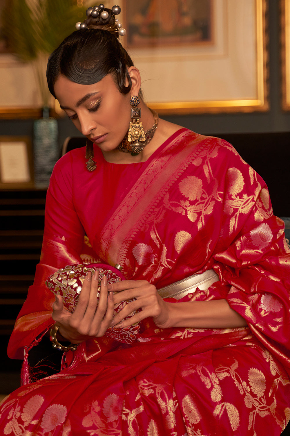 carmine red kanjivaram saree 4