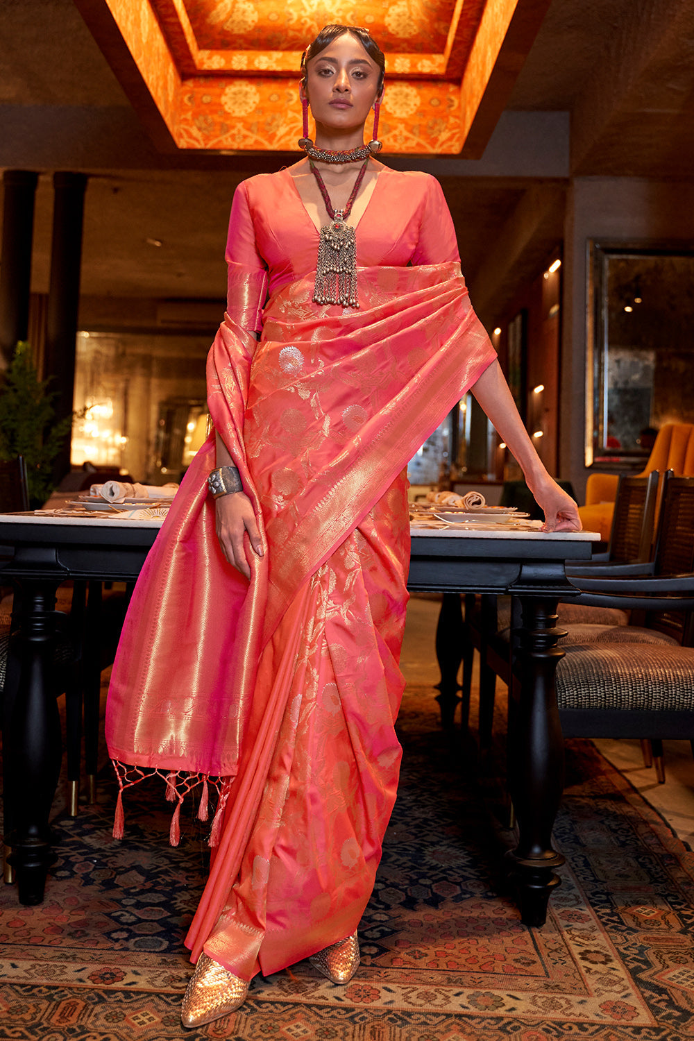 peach pink kanjivaram saree 3 2