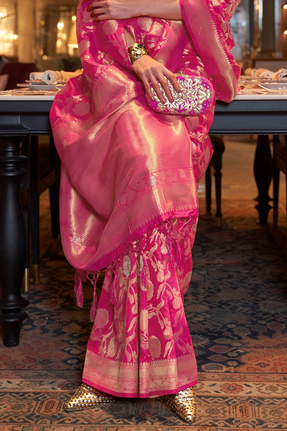 hot rose pink kanjivaram saree 2 4