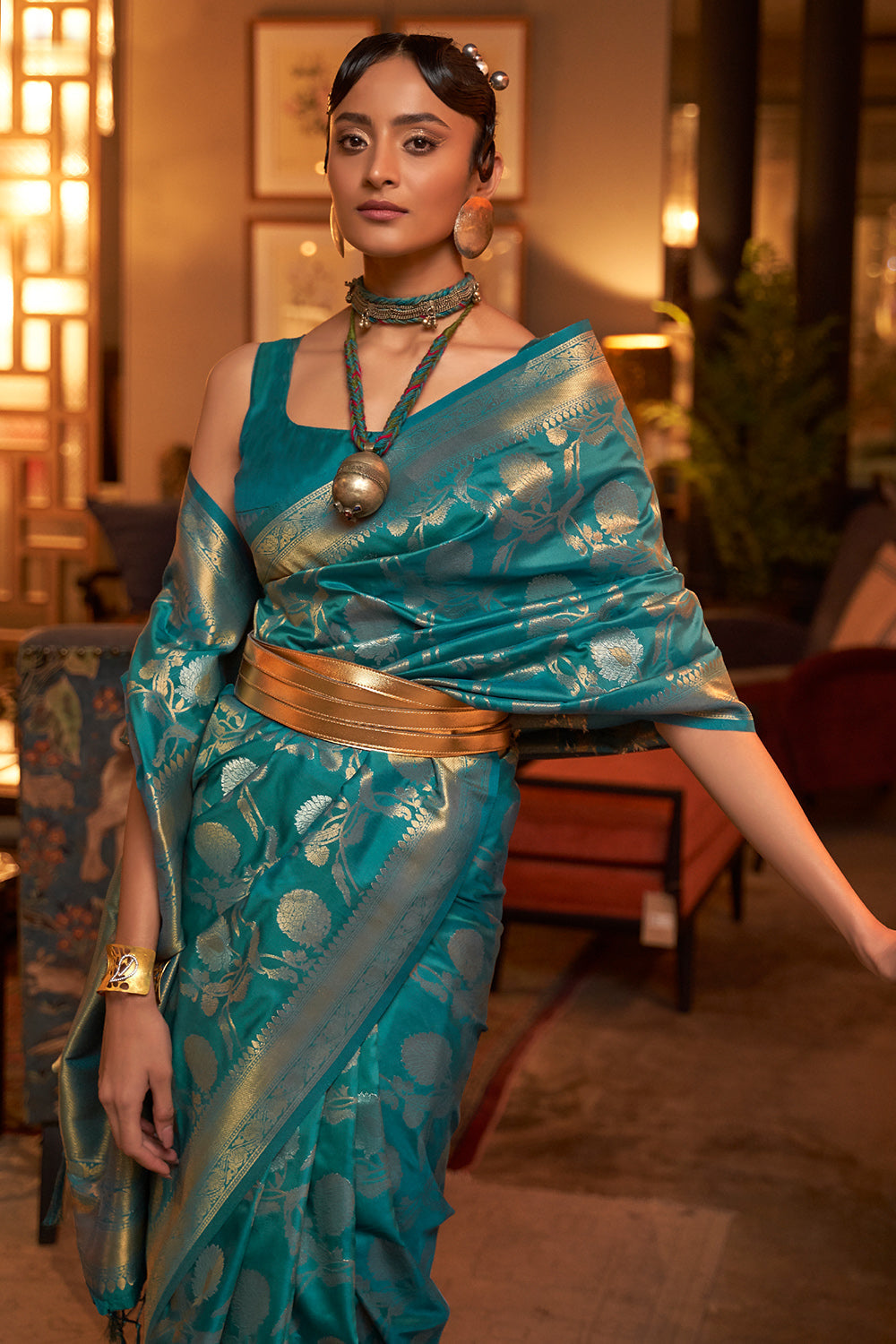 teal blue kanjivaram saree 3 2