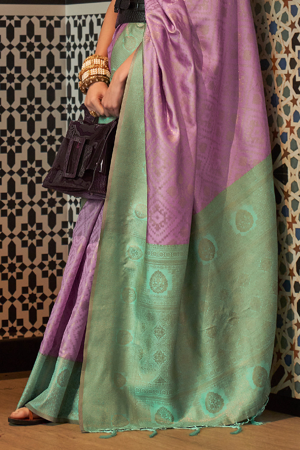 lilac purple kanjivaram saree 3 4