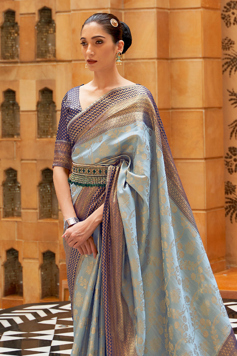 carolina blue kanjivaram saree 1