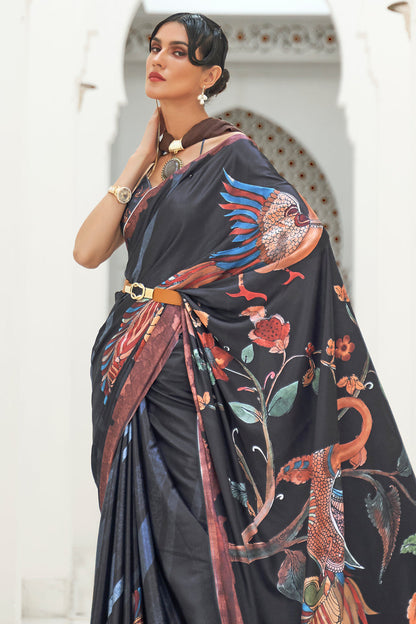 onyx black satin saree 1